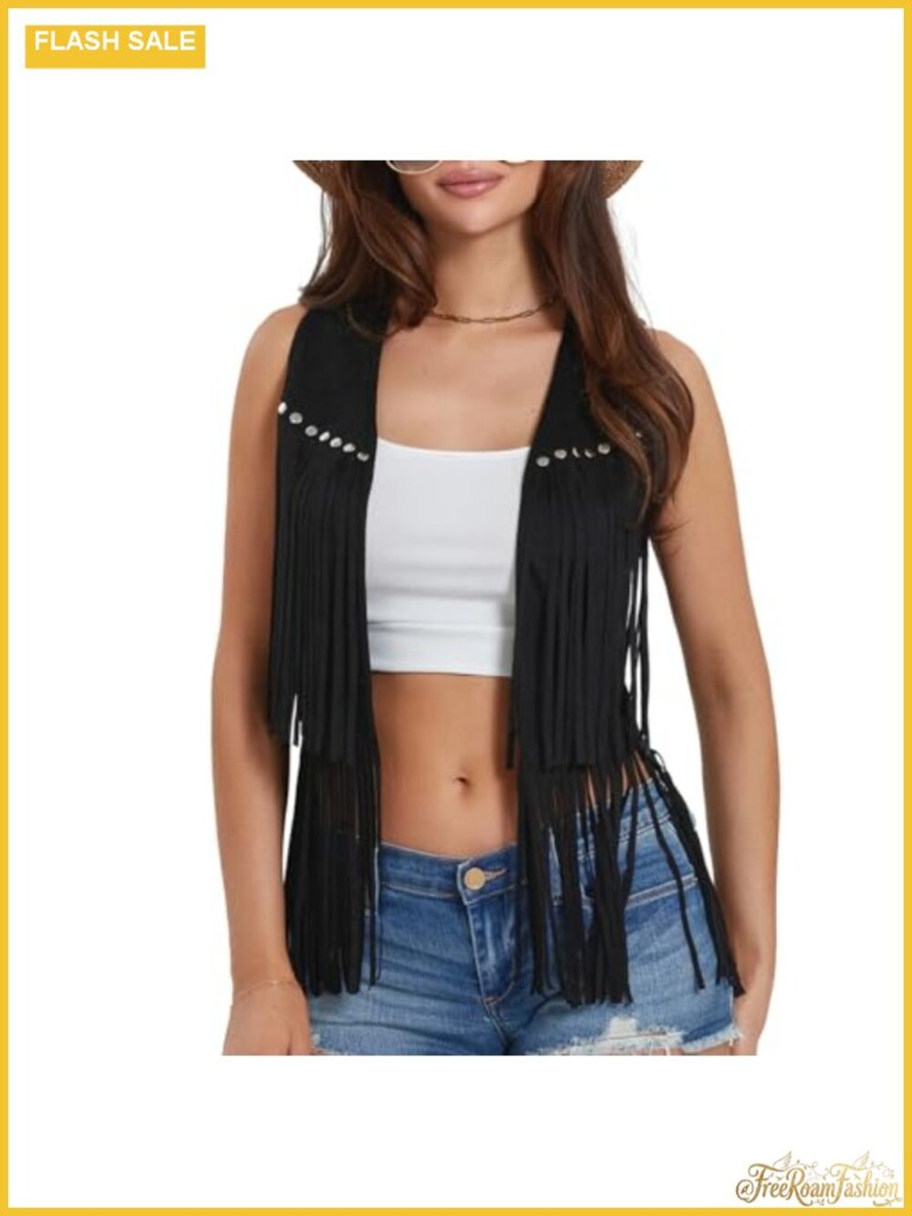 Faux Suede Fringe Vest Sleeveless Western Cowgirl Hippie Tassel Jacket